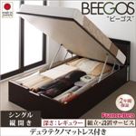 【組立設置費込】 収納ベッド レギュラー シングル【縦開き】【Beegos】【デュラテクノスプリングマットレス付】 ダークブラウン 収納ヘッドボード付きガス圧式跳ね上げ収納ベッド【Beegos】ビーゴス