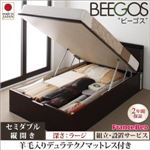 【組立設置費込】 収納ベッド ラージ セミダブル【縦開き】【Beegos】【羊毛デュラテクノスプリングマットレス付】 ホワイト 収納ヘッドボード付きガス圧式跳ね上げ収納ベッド【Beegos】ビーゴス