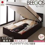 収納ベッド レギュラー セミダブル【縦開き】【Beegos】【デュラテクノスプリングマットレス付】 ホワイト 収納ヘッドボード付きガス圧式跳ね上げ収納ベッド【Beegos】ビーゴス