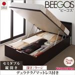 収納ベッド ラージ セミダブル【縦開き】【Beegos】【デュラテクノスプリングマットレス付】 ホワイト 収納ヘッドボード付きガス圧式跳ね上げ収納ベッド【Beegos】ビーゴス