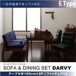 ダイニングセット 4点セット【DARVY】Eタイプ(テーブル幅160cm+2人掛けソファ+チェア×2) 【2Ｐソファ】オーセンティックネイビー×【チェア】バイキャストブラック ソファ&ダイニングセット【DARVY】ダーヴィ