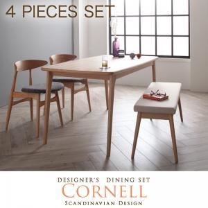 ダイニングセット 4点セット(テーブル+チェアA×2+ベンチ)【Cornell】チェアカラー：アイボリー ベンチカラー：ベージュ 北欧デザイナーズダイニングセット【Cornell】コーネル／4点セット（テーブル＋チェアA×2＋ベンチ）