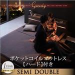 ローベッド セミダブル【Greedy】【ポケットコイルマットレス:ハード付き】 ブラック モダンライト・コンセント付きローベッド 【Greedy】グリーディ