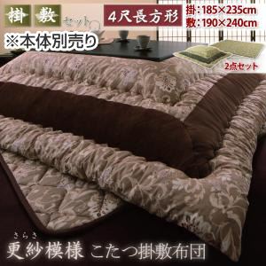 【本体別売】こたつ掛け・敷布団セット 4尺長方形 グリーン 更紗模様こたつ掛け敷き布団セット