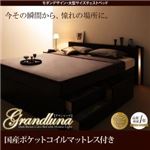 チェストベッド クイーン【Grandluna】【国産ポケットコイルマットレス付き】ダークブラウン モダンデザイン・大型サイズチェストベッド【Grandluna】グランルーナ