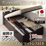 【組立設置費込】収納ベッド シングル・レギュラー【縦開き】【Renati】【ボンネルコイルマットレス付】ダークブラウン 国産跳ね上げ収納ベッド【Renati】レナーチ