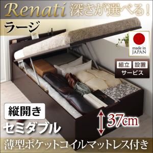 【組立設置費込】収納ベッド セミダブル・ラージ【縦開き】【Renati】【薄型ポケットコイルマットレス付】ホワイト 国産跳ね上げ収納ベッド【Renati】レナーチ