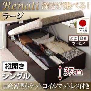 【組立設置費込】収納ベッド シングル・ラージ【縦開き】【Renati】【国産薄型ポケットコイルマットレス付】ホワイト 国産跳ね上げ収納ベッド【Renati】レナーチ