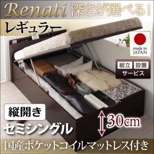 【組立設置費込】収納ベッド セミシングル・レギュラー【縦開き】【Renati】【国産ポケットコイルマットレス付】ナチュラル 国産跳ね上げ収納ベッド【Renati】レナーチ