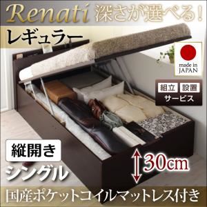 【組立設置費込】収納ベッド シングル・レギュラー【縦開き】【Renati】【国産ポケットコイルマットレス付】ホワイト 国産跳ね上げ収納ベッド【Renati】レナーチ