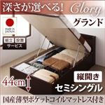 【組立設置費込】収納ベッド セミシングル・グランド【縦開き】【Clory】【国産薄型ポケットコイルマットレス付】ナチュラル 国産跳ね上げ収納ベッド【Clory】クローリー