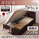【組立設置費込】収納ベッド シングル・グランド【横開き】【Clory】【国産薄型ポケットコイルマットレス付】ホワイト 国産跳ね上げ収納ベッド【Clory】クローリー