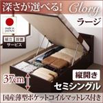 【組立設置費込】収納ベッド セミシングル・ラージ【縦開き】【Clory】【国産薄型ポケットコイルマットレス付】ホワイト 国産跳ね上げ収納ベッド【Clory】クローリー