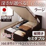 【組立設置費込】収納ベッド セミダブル・ラージ【縦開き】【Clory】【国産薄型ポケットコイルマットレス付】ホワイト 国産跳ね上げ収納ベッド【Clory】クローリー