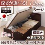【組立設置費込】収納ベッド セミダブル・ラージ【横開き】【Clory】【国産薄型ポケットコイルマットレス付】ナチュラル 国産跳ね上げ収納ベッド【Clory】クローリー