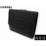 CHANEL シャネル A13496BK キャビアスキン Wホック ２つ折り 財布 ブラック