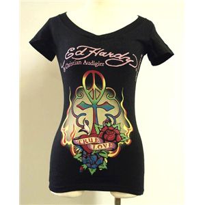 Ed Hardy エド・ハーディー　Tシャツ　W02 297 99VNEK　Peace Cross Black (VネックXS