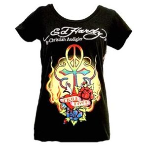 Ed Hardy(エドハーディー) Tシャツコレクション W02BSCSC297 99 BK(ブラック Uネック) XSサイズ