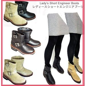 DIAMOND STREET(ダイヤモンド ストリート) DS-48W 本革 エンジニアショートブーツ レディース  ブラック 24.5cm