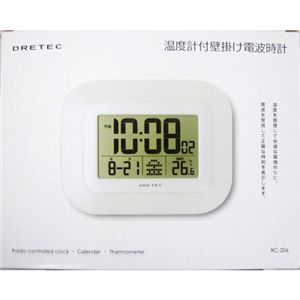 ドリテック 温度計付壁掛け電波時計 ホワイト RC-206WT