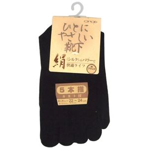 婦人シルク5本指ソックス ブラック 22-24cm