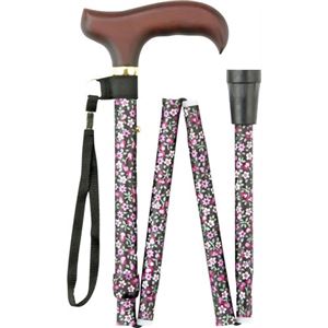 マキライフテック 折りたたみステッキ(収納袋付き) 黒小花 FS-60BK