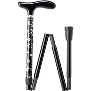 マキライフテック 折りたたみ式ツートンカーボンステッキ 黒花柄 CFS-30BK