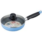 日々の生活お助け隊 ガス火専用 強化ガラス蓋付フライパン 16cm ブルー HR-5614