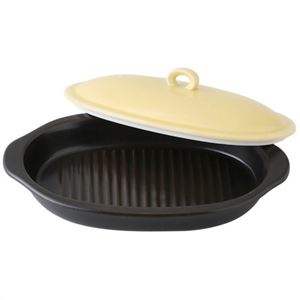 有田焼 レンジで焼けるくん 楕円 淡黄