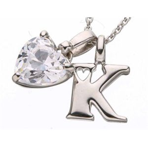 キュービックチャーム付き☆ハート型抜きイニシャルペンダント K