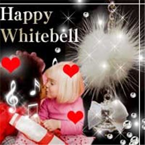 ボア＆ラインストーン付き携帯ストラップ Happy White Bell （ハッピーホワイトベル）