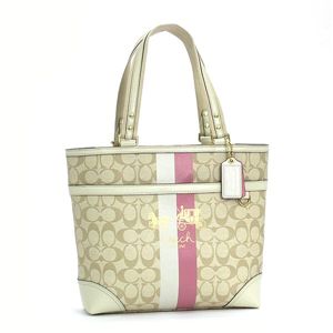 Coach(コーチ) トートバッグ 13196HERITAGE STRIPE ベージュ/ピンク