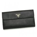 【ブランド7sale】9月28日15時まで2個限り Prada（プラダ） 長財布 SAFFIANO METAL ORO 1M1133 FO002 ブラック H10.5×W19.5×D2.5