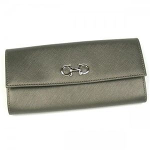 Ferragamo（フェラガモ） 長財布 GANCINI ICONA VITELL 22B002 433584 シルバー H9.5×W19×D3