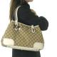 GUCCI ベージュ×ホワイト リボンラインGGキャンバス トートバッグ 163805 FCERG 8420 BE/WT