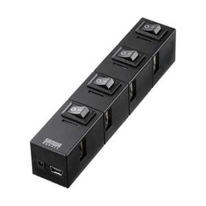 サンワサプライ 個別スイッチ付き4ポートUSB2.0節電ハブ（磁石付・ブラック） USB-HSM410BK