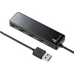 サンワサプライ HDD接続対応・面ファスナー付4ポートUSB2.0ハブ（ブラック） USB-HTV410BK