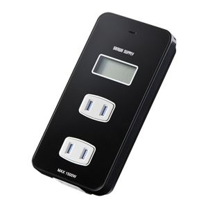 サンワサプライ ワットモニター付きコンセントタップ（ブラック） TAP-TST14BK