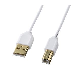 （まとめ）サンワサプライ 極細USBケーブル（USB2.0A-Bタイプ） KU20-SL15W【×5セット】