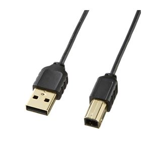 （まとめ）サンワサプライ 極細USBケーブル（USB2.0A-Bタイプ） KU20-SL20BK【×5セット】