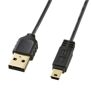 （まとめ）サンワサプライ 極細ミニUSBケーブル（ミニBタイプ） KU-SLAMB505BK【×5セット】