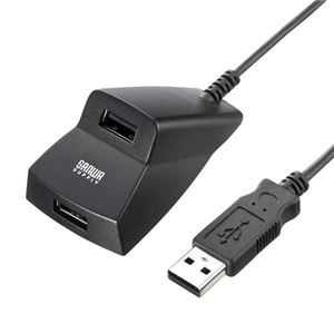 （まとめ）サンワサプライ 手元延長用2ポートUSB2.0ハブ（ブラックケーブル長0.6m） USB-HEX206BK【×3セット】