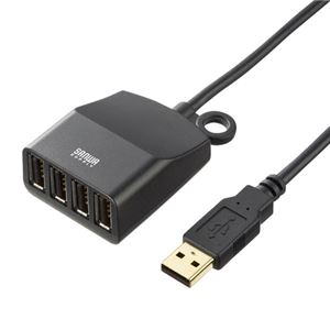 （まとめ）サンワサプライ 延長用4ポートUSB2.0ハブ（ブラックケーブル長0.6m） USB-HEX406BK【×3セット】