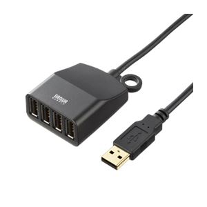 （まとめ）サンワサプライ 延長用4ポートUSB2.0ハブ（ブラックケーブル長1.5m） USB-HEX415BK【×3セット】