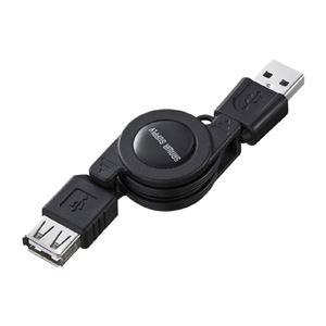 （まとめ）サンワサプライ 巻き取りUSB2.0モバイルケーブル（延長用、ブラック） KU-M08ENBK【×5セット】