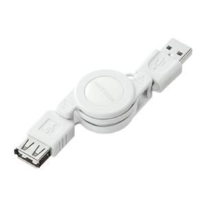 （まとめ）サンワサプライ 巻き取りUSB2.0モバイルケーブル（延長用、ホワイト） KU-M08ENW【×5セット】