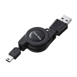 （まとめ）サンワサプライ 巻き取りUSB2.0モバイルケーブル（A-miniB用、ブラック） KU-M08MB5BK【×5セット】