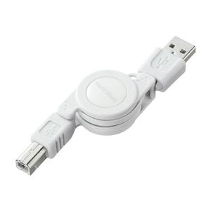 （まとめ）サンワサプライ 巻き取りUSB2.0モバイルケーブル（A-B用、ホワイト） KU-M08W【×5セット】