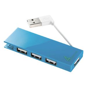 （まとめ）サンワサプライ ケーブル収納4ポートUSB2.0ハブ（ブルー） USB-HMB406BL【×3セット】