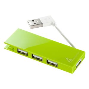 （まとめ）サンワサプライ ケーブル収納4ポートUSB2.0ハブ（グリーン） USB-HMB406G【×3セット】
